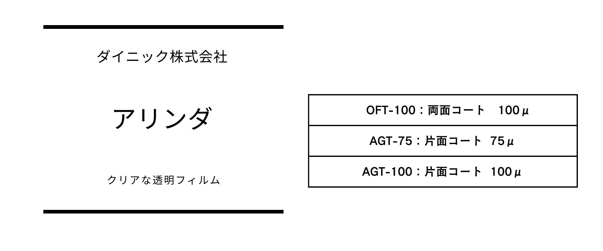 厚さとコート面のバリエーションがあるアリンダ（透明ポリエステル）