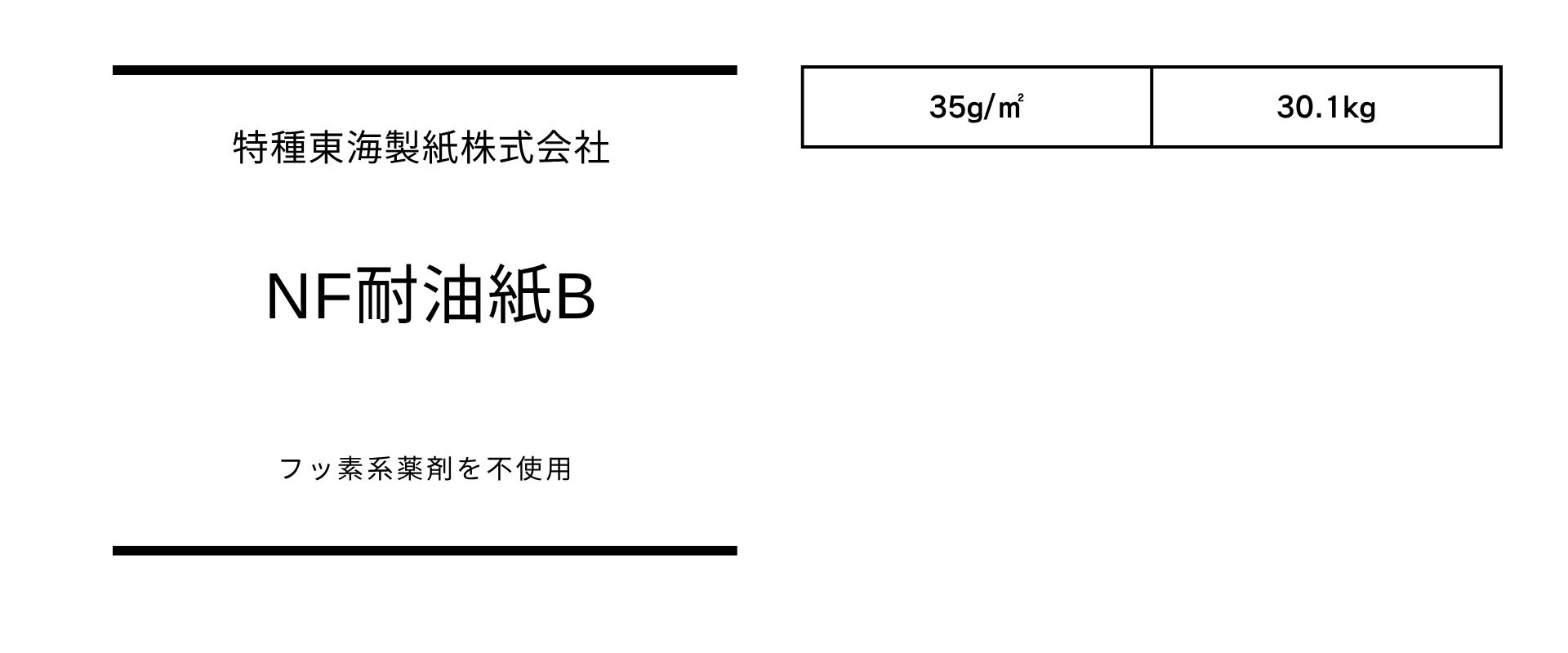 フッ素系薬剤を使わないNF耐油紙Bの規格表（35g/㎡・30.1kg）