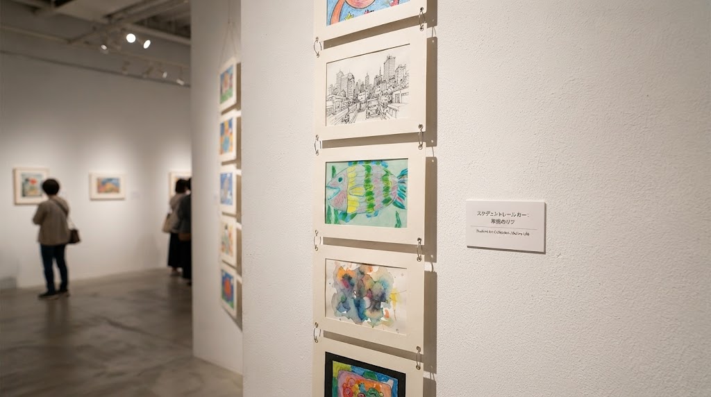 作品展で連結して展示されたペーパーフレーム